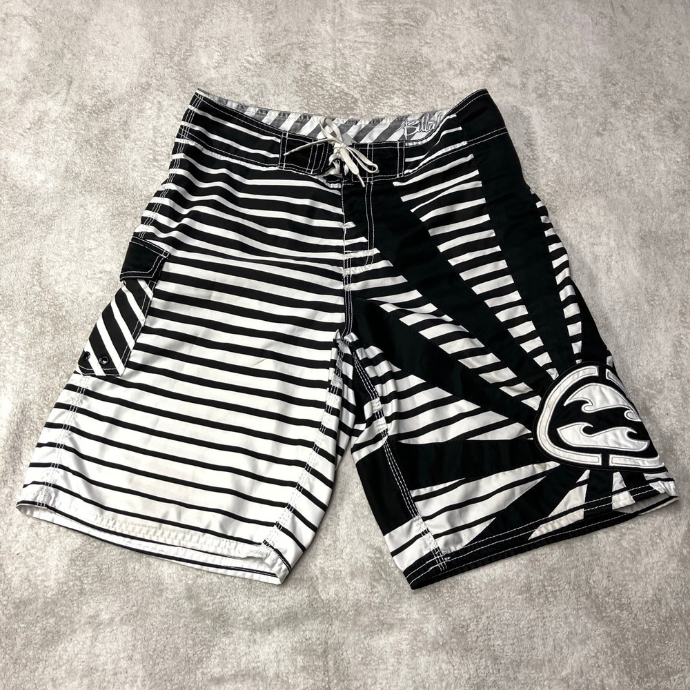 Y2K Billabong Board Shorts Andy Irons Rising Sun Swim Trunks Black White Mens 34